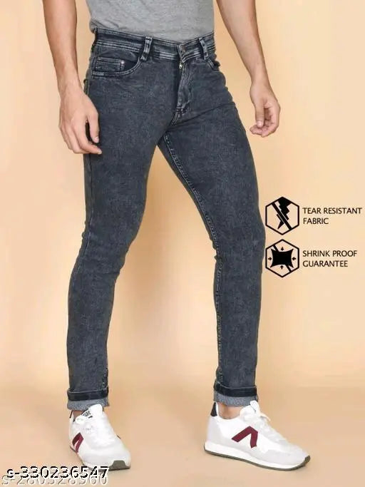Men's grey slim-fit cotton blend jeans, trendy denim for modern style (size 30/32/34/36, also available in sizes 24/26, made in India)