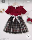 Maroon modal print frock, long sleeves, kids' dress by Niren Enterprise. Ethnic-style toddler party wear for girls, Indian origin