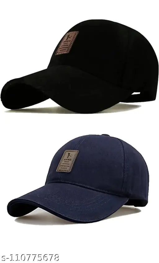 Cotton traditional caps for men, solid navy blue (2pcs), Made in India