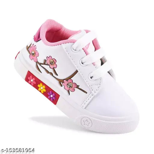 White synthetic KATS Kids Shoes - durable, breathable, comfortable lace-up shoes for infants aged 1 to 4 years. Perfect for daily use and parties. Easy to wash and good quality