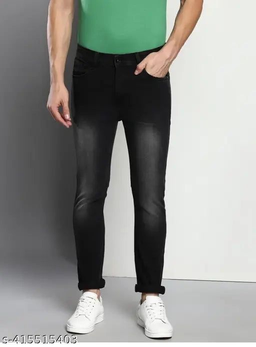 Black denim men's slim fit jeans