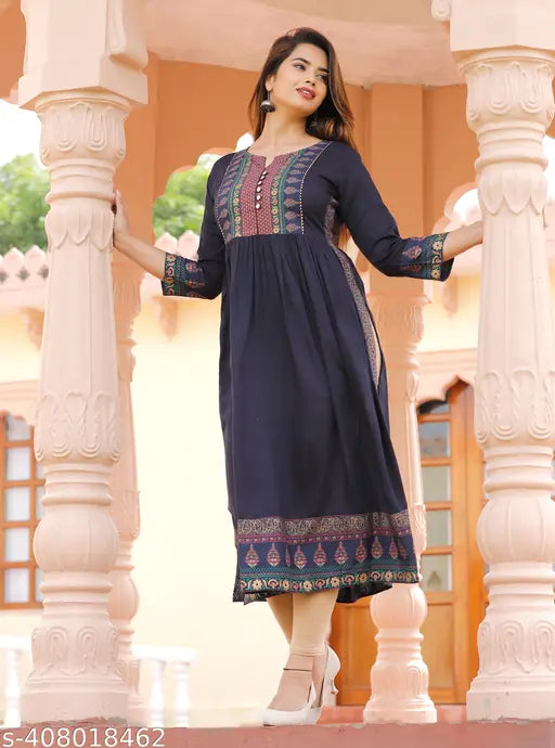 Rayon printed combo three-quarter sleeve Naira cut kurta for women and girls, high-quality fashion from India