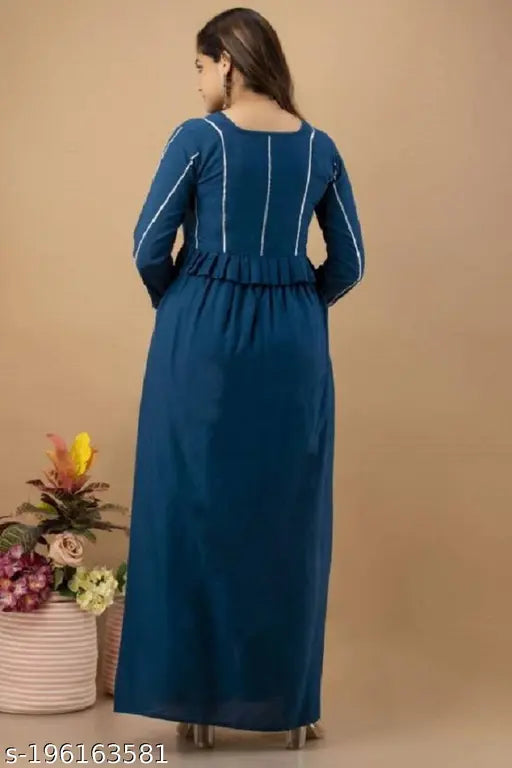 Teal blue rayon kurta set with dupatta and palazzo, elegant fashion for women