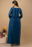 Teal blue rayon kurta set with dupatta and palazzo, elegant fashion for women
