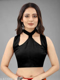 Black and gold georgette sequined saree with ruffle hem for women