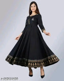 Black long kurta dress with border for women