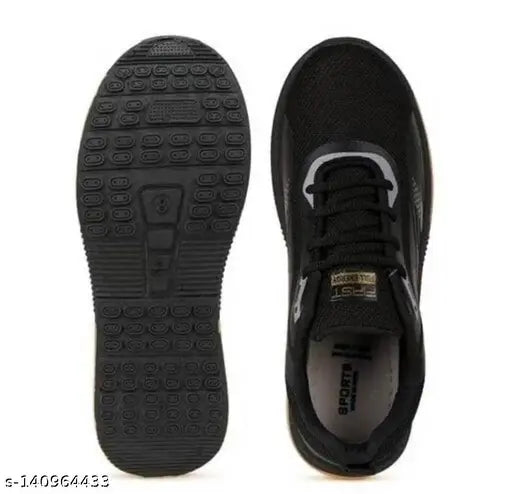 Sports shoes with black soles and white laces