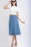 Straight light blue denim skirt for women by NOOR ENTERPRISES, size 28/30/32