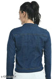 Trendy denim full sleeve embellished women's jacket, India-made, sophisticated style, solid pattern, long sleeves, closure button front