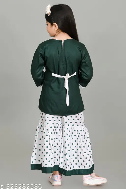 Embellished cotton kurta set with sharara palazzo, perfect for girls aged 5-10 years. High quality Indian fashion wear