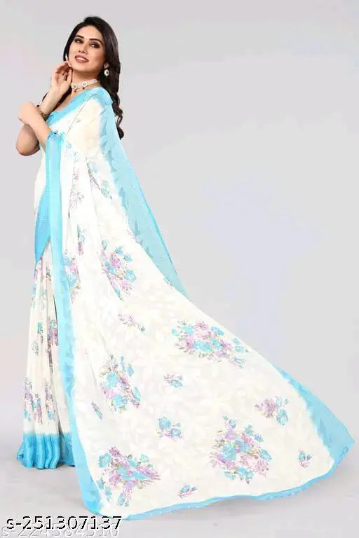 Vibrant Madhav NX Fancy Chiffon Saree with printed blouse, free size, India origin