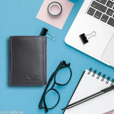 Genuine leather tri-fold wallet, urban style for men with RFID protection, solid brown color