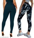 Imported high-quality black leggings for women, made from smoothe fill Lycra. Solid print, suitable for gym wear, yoga, and running. Black lining with waist sizes 26, 28, 30, 32, 34, 36, hip size 32, 34, 36, 38, 40 and length size 36 inches for each size. Pack of 2, imported from India