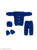 Blue wool unisex sweater set, self-design net pattern for infants & toddlers (0-3M, 0-6M, 3-6M), made in India
