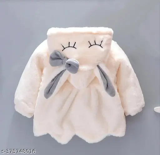 Beige faux fur hooded baby jacket