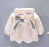 Beige faux fur hooded baby jacket