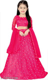 Embroidered net kids baby choli and dupatta set, three-quarter sleeves. Beautiful Indian embroidered lehenga choli for 4-14 years old kids