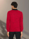 Red cotton blend Wild West polo neck full sleeve t-shirt featuring all-over printed western design, ideal for fashionable men's casual wear