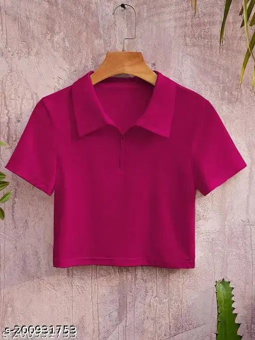 Cotton BF Collar zip T-shirt, solid pattern, short sleeves, XS-XXXL sizes available