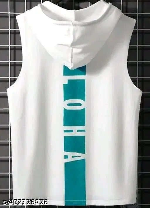 Men's printed polyester sleeveless hoodie Sendo, vibrant design on a comfortable Indian-made t-shirt