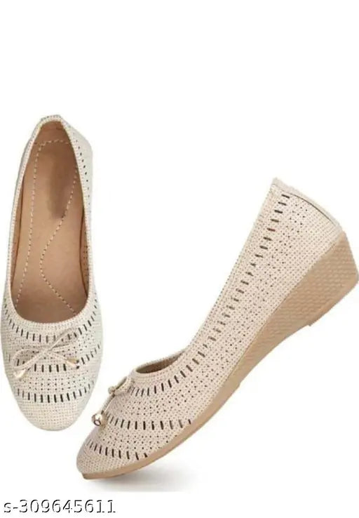 Synthetic leather cream ballerinas for women, slip-on design by MAHI & LOOKS (India)