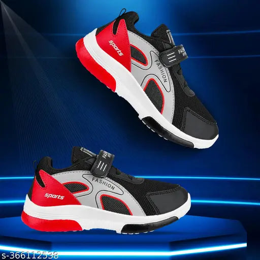 Black sport running shoes with red accents for men