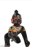 Black, brass, and multicolor hand-painted modern statue of Lord Gopal