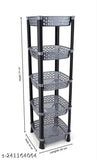 Black metal wire-sided storage rack with 4 levels, suitable for fruits, vegetables, office use, grey color
