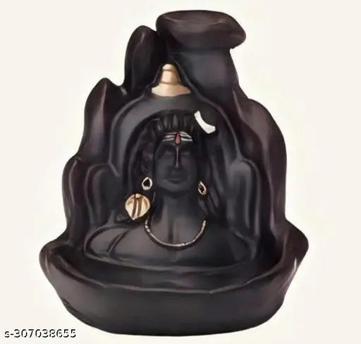 Black and Brown polyresin Shiv decor showpiece: Mahadev Adiyogi & Ganesha smoke fountain with incense cones, ideal for home or car decor