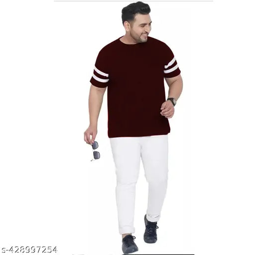 Mens plus size round neck short sleeve premium quality cotton T-shirt, colorblocked design, versatile for layering or casual wear