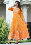 Kushi Design women's orange ethnic embroidered print Anarkali Kurta