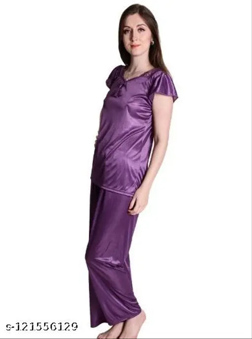 Purple, wine, maroon women's satin nightwear set (pack of 3) - Dream Night Brand's comfortable fashion for bedroom or special nights