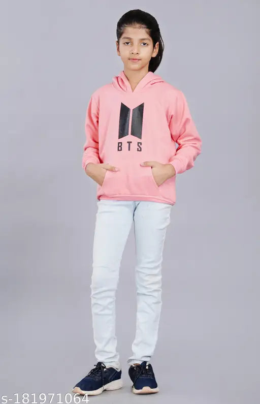 Wool sweatshirt for girls, solid design, size range from 2-15 years, made in India