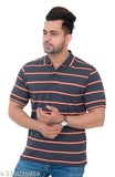 Breathable polycotton striped T-shirt, men's cuffed sleeve regular fit with chest pocket - ideal for summer events