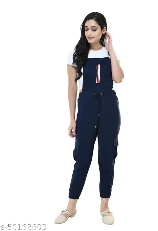 Navy striped cotton blend sleeveless jumpsuit, trendy full-length partywear for women in sizes S-XL