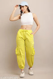 Yellow poplin cotton women's high-waisted straight-legged tapered pants with wide-leg design
