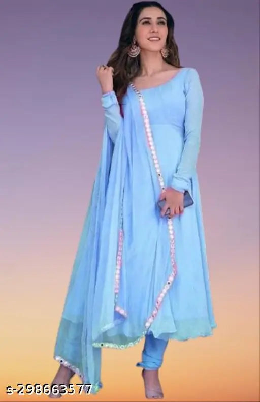 Plain Georgette gown, long sleeves, faux fabric by Ninja Western