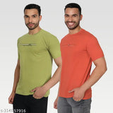 Red cotton blend men's printed round t-shirts pack 2 for smart summer wear, sturdy and breathable