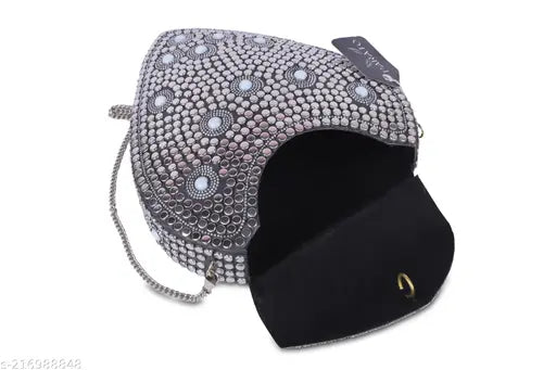 Silver metal clutch heart-shaped purse
