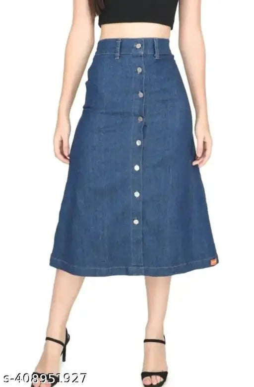 Denim long skirt for women & girl, solid color in classic denim fabric