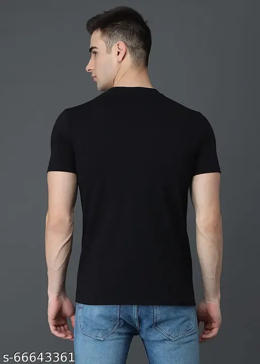 Cotton Lycra half sleeve round neck T-shirt by Aakrithi, solid color, stylish men's fashion India