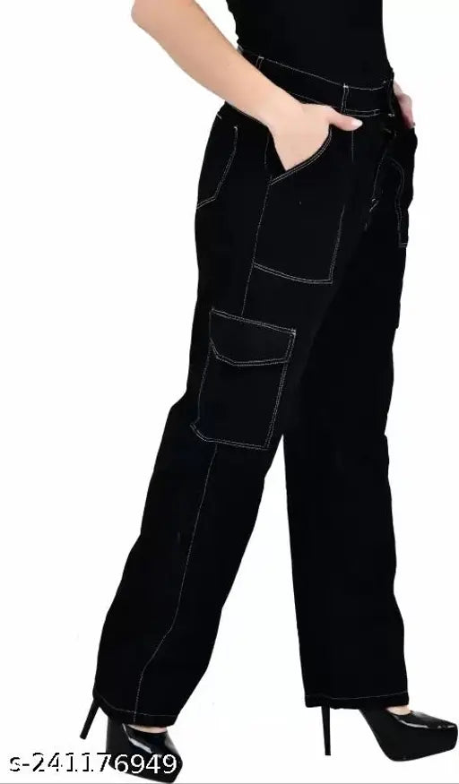 Black cargo pant, straight fit, UDHATIKRAMAN brand