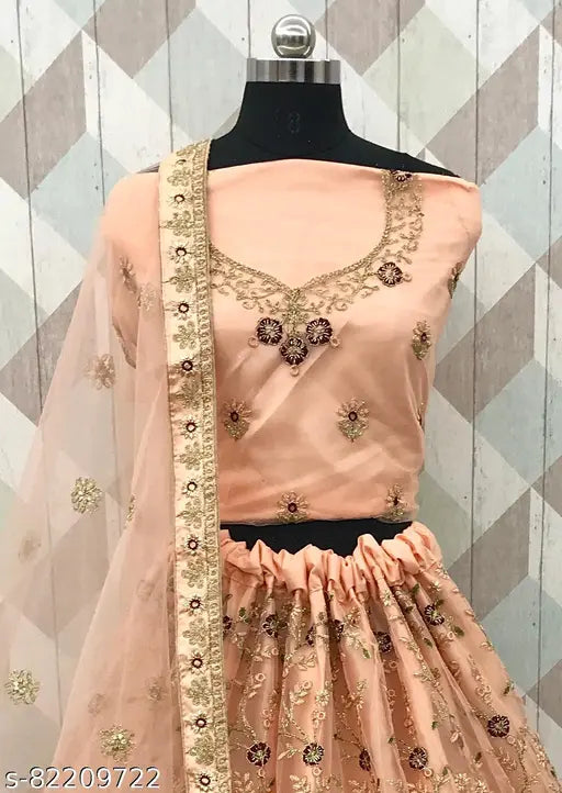 Embroidered net lehenga choli set, free size with 2.5m dupatta, best for regular occasions and events