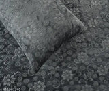 Grey Flannel Fitted Bedsheet (240 TC, Clovis Crafts): Superfine, warm, elastic design with ethnic motifs, ideal for heavy winter use in adult beds