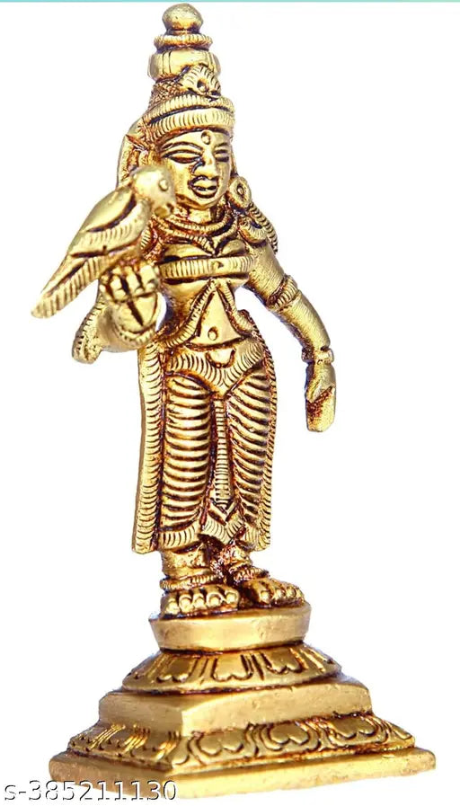 Antique finish brass Meenakshi idol (180gm, 10cmx10cmx4cm), handcrafted Indian god figure for wealth and prosperity