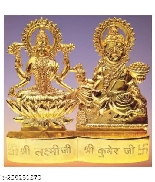 Gold-plated metal Lakshmi Kuber idol statue, vibrant Antique finish, Indian handcrafted spiritual showpiece for gifting or home/office decoration - 6cm (Metal, Gold)