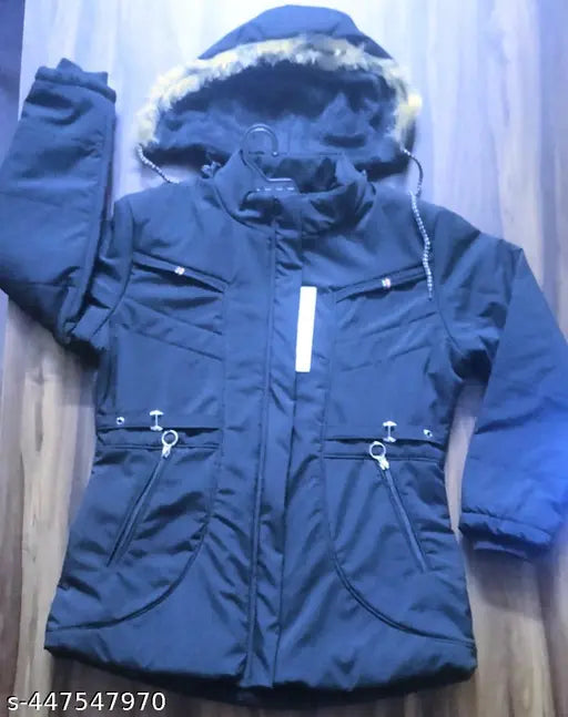 Wool solid-colored long sleeve women's jacket (L/XL), handcrafted in India