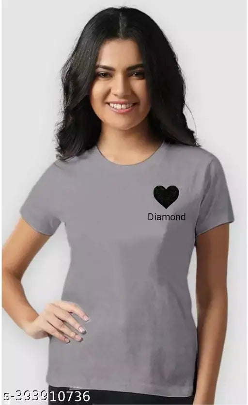 Cotton blend women's half sleeve T-shirt, printed with unique design, Indian origin - size S, M, L, XL, XXL