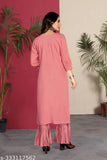 Silk A-Line Kurta Set with Embroidered Neck, Sleeves, and Bottom. Trendy Indian party/wedding wear silk blend. Size: L (42-36-42-46), XL (44-38-44-44), XXL (46-40-46-48)