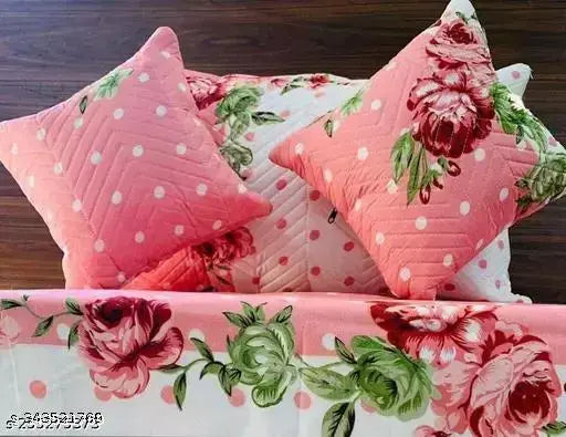 Luxmi Cotton Fabrics | 5 Pcs Bedsheet Set (1 King Size Bedsheet + 2 Pillow Covers with Embroidery + 2 Cushion Covers with Embrdery with Fillers)®